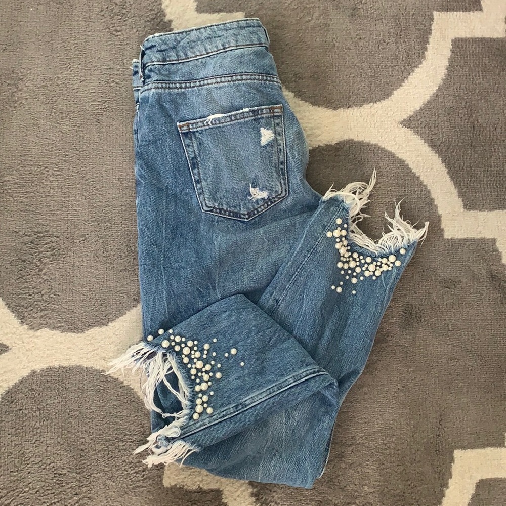 H&M Denim | Pearl Studded Jeans | Distressed Denim